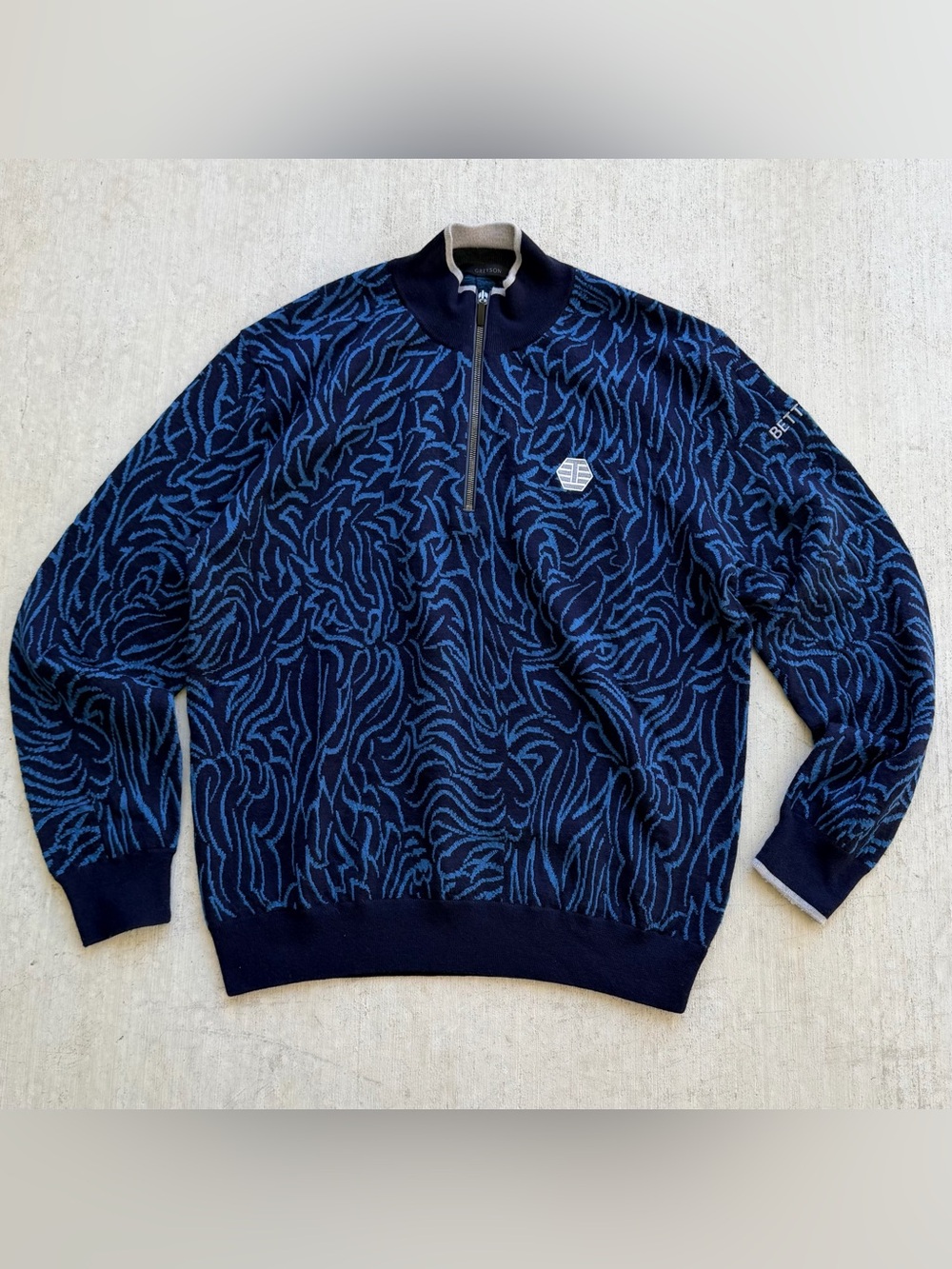 Greyson X Bettinardi 1/4 Zip Golf Pullover 100% Wool All Over Print Large